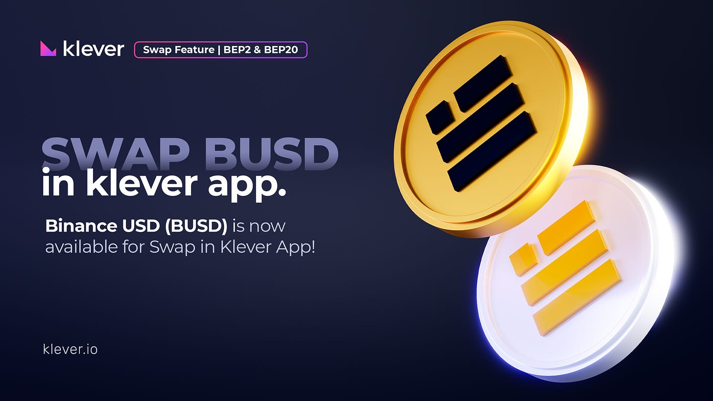 Klever Swap Lists Binance-USD (BUSD) - Klever News
