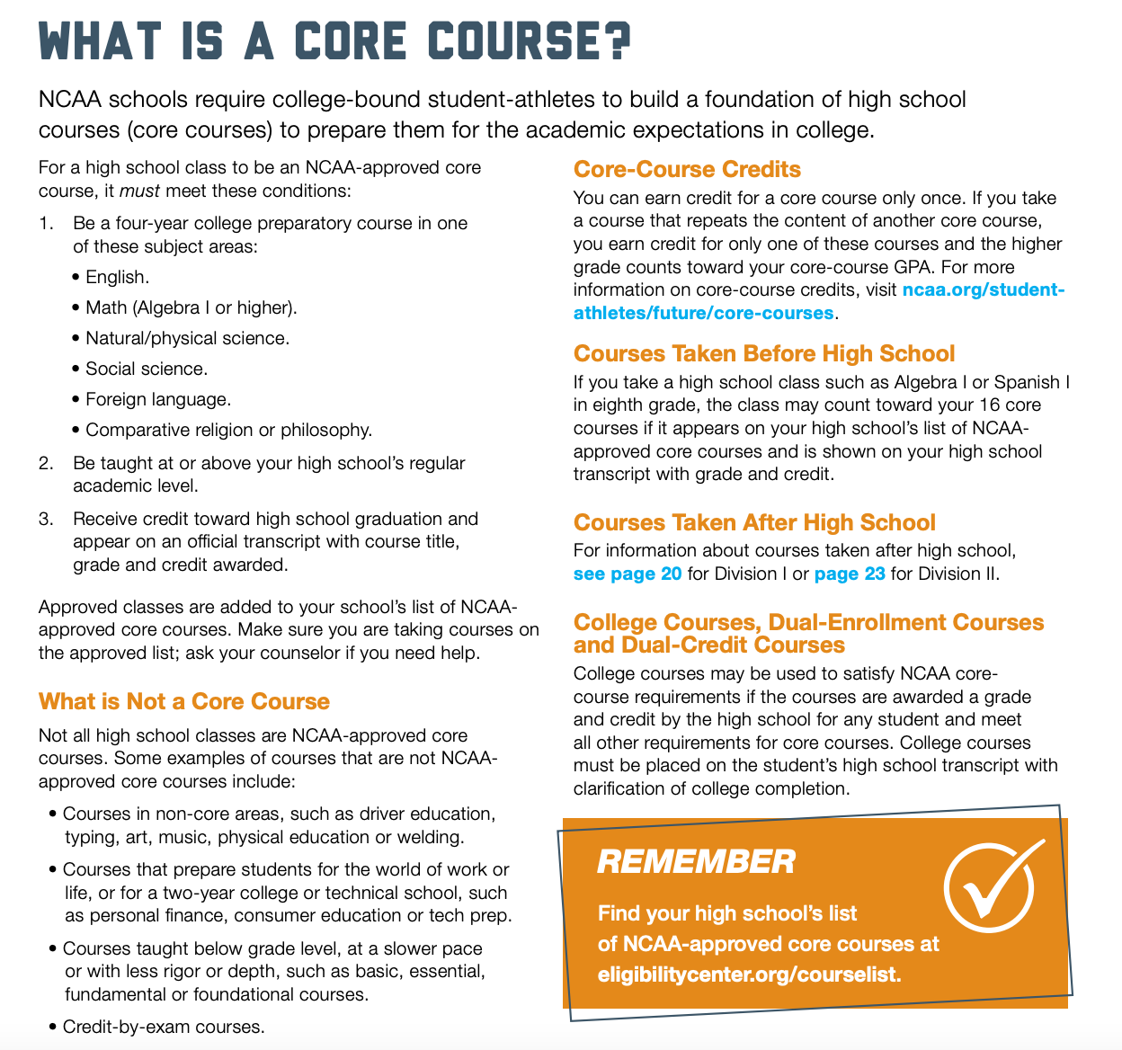 ncaa core course worksheet