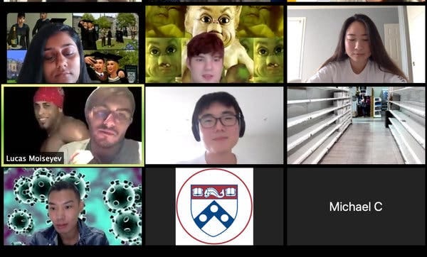 College students at a recent Zoom party.