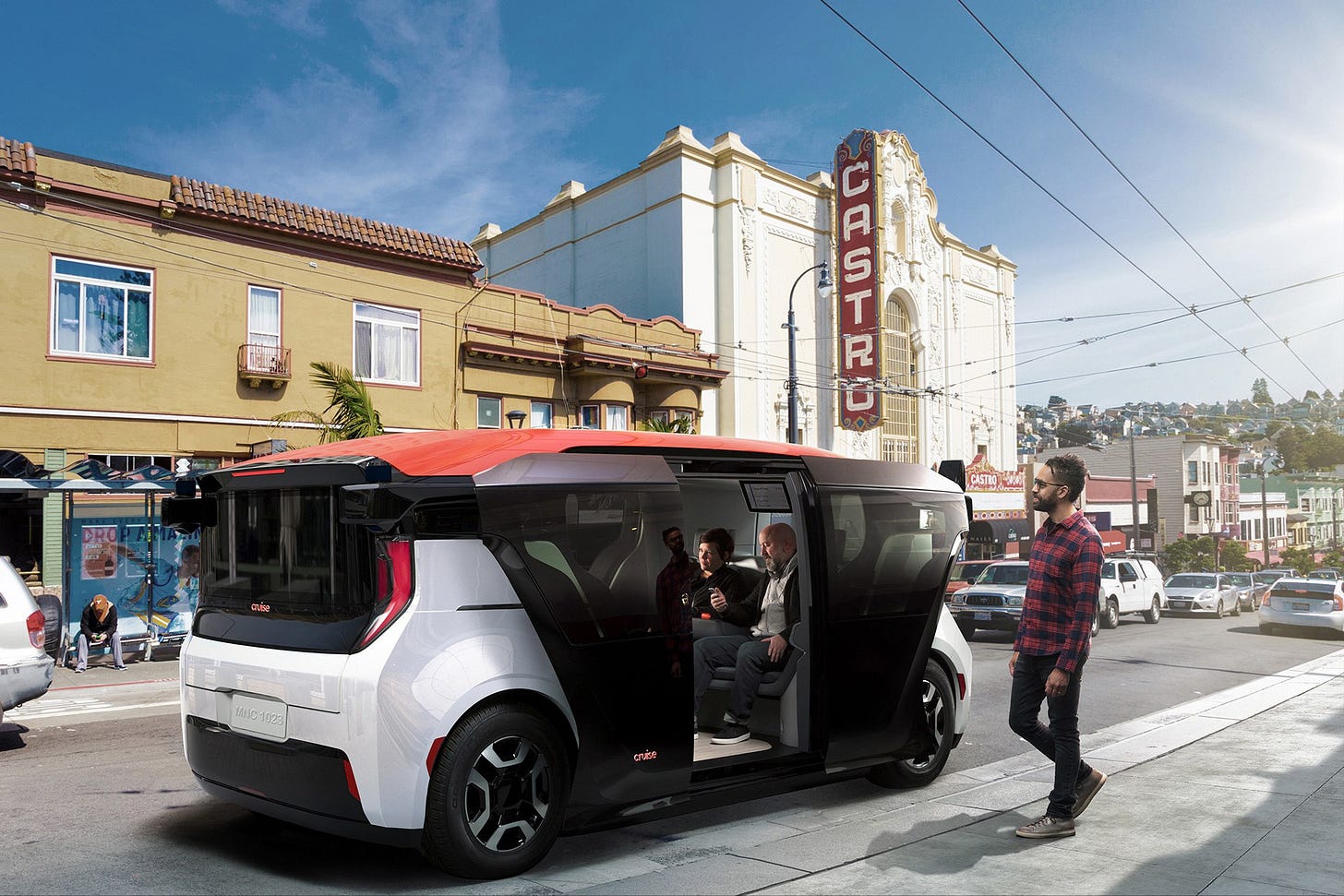 Cruise electric vehicle on a street in SF's Castro district