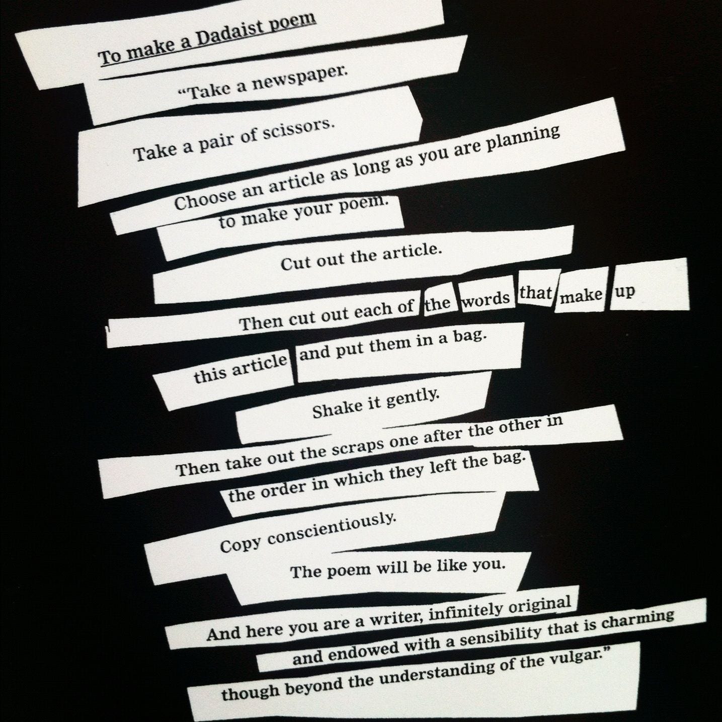 to-make-a-dadaist-poem-by-tristan-tzara.jpg (1435×1435) | Tristan tzara,  Poems, Dada poetry