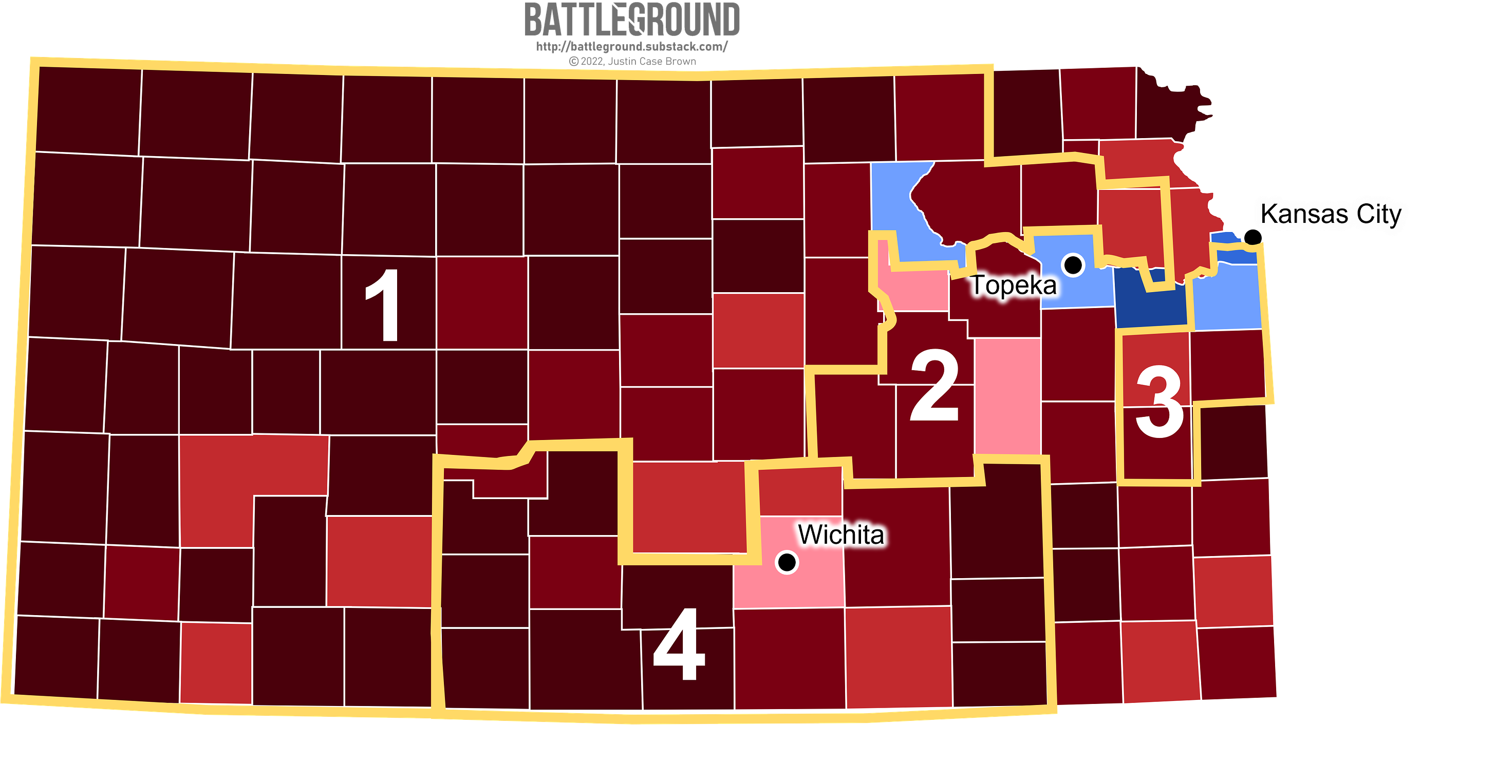 2020 Election Results Overlay New Congressional Districts, Kansas