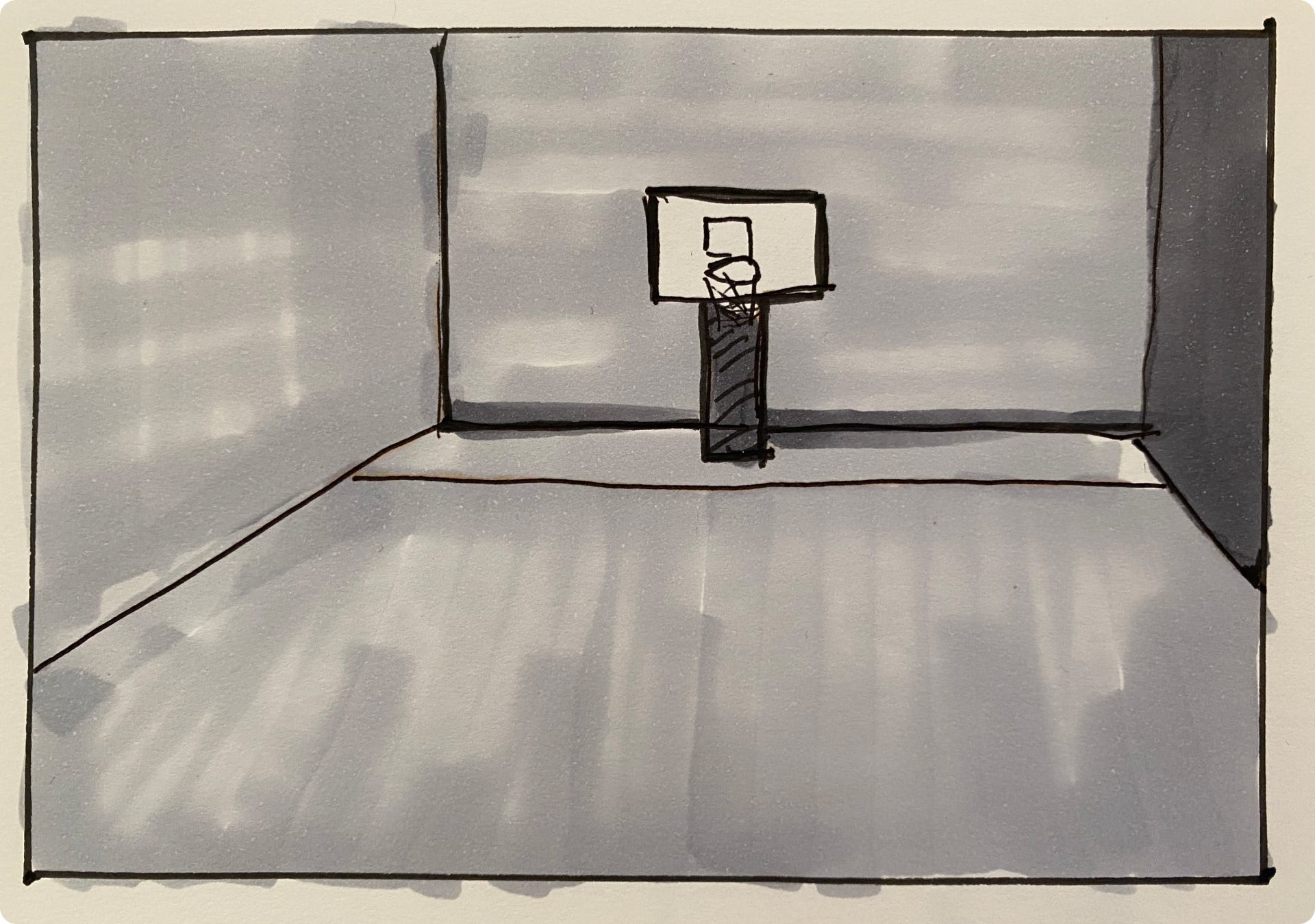 Sketch of empty basketball gym
