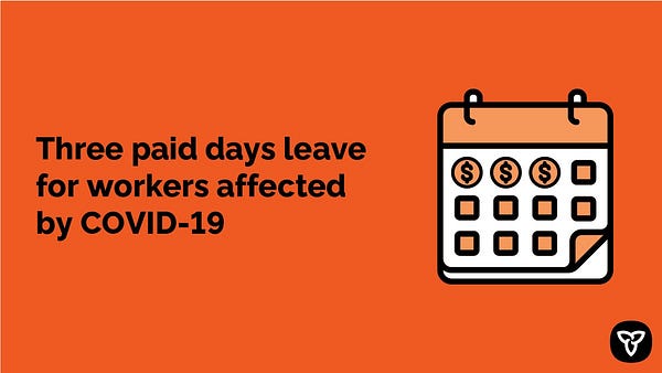 Graphic of a calendar. Three paid days leave for workers affected by COVID-19