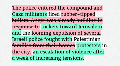 Before: The police entered the compound and fired rubber-tipped bullets. Anger was already building in response to the looming expulsion of several Palestinian families from their homes in the city.
After: Gaza militants fired rockets toward Jerusalem and the Israeli police fought with Palestinian protesters in an escalation of violence after a week of increasing tensions.