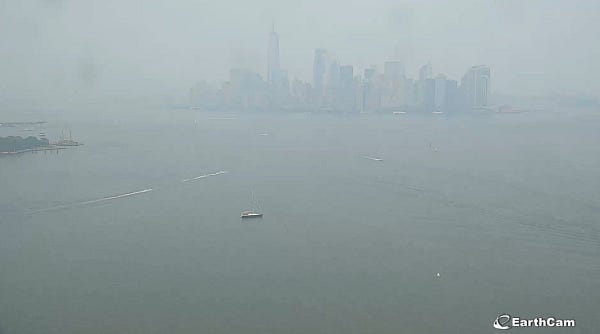 a smoky NYC skyline